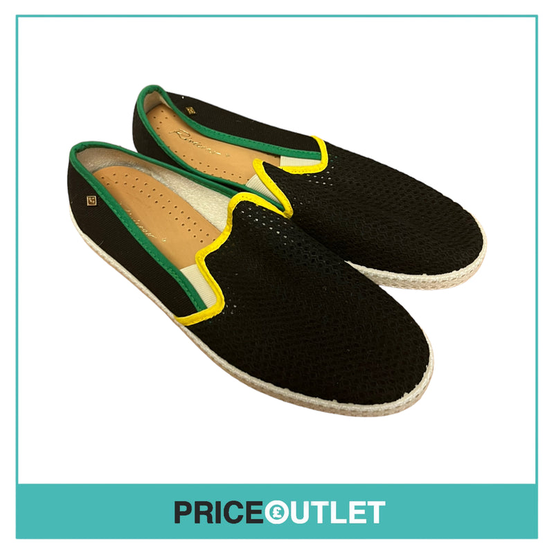 Rivieras - Mens Black Slip On Shoes with Yellow and Green Binding - Size 40 - BRAND NEW WITH TAGS