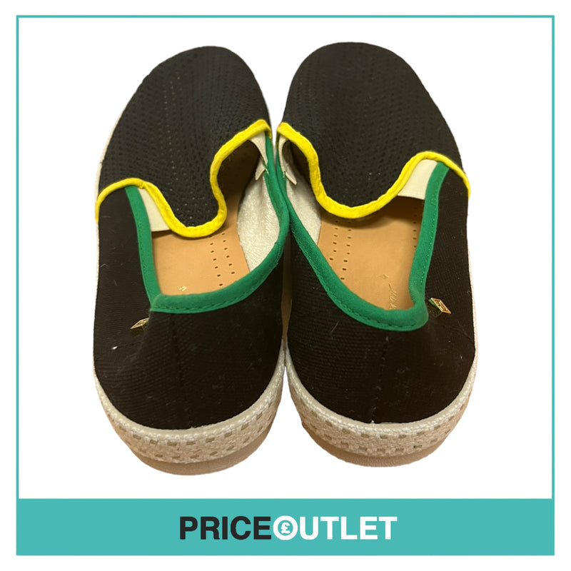 Rivieras - Mens Black Slip On Shoes with Yellow and Green Binding - Size 40 - BRAND NEW WITH TAGS