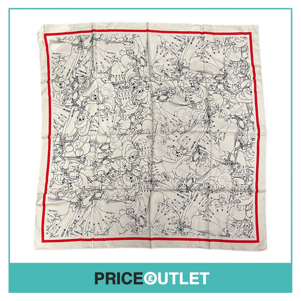 Comme des Garçons - Disneys Frozen Black and White Print Silk Scarf with Red Boarder - Size 1 - BRAND NEW WITH TAGS