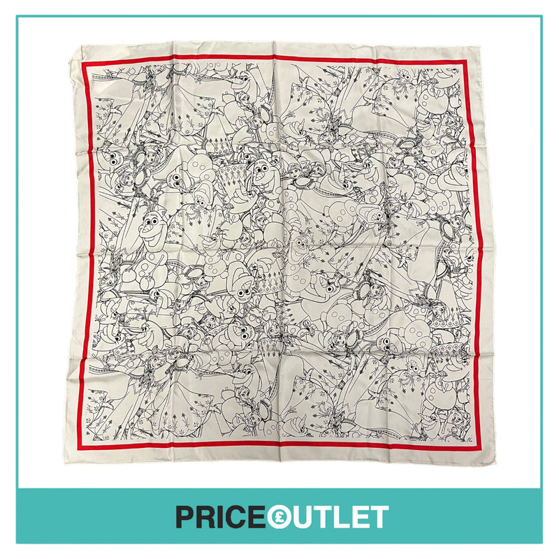 Comme des Garçons - Disneys Frozen Black and White Print Silk Scarf with Red Boarder - Size 1 - BRAND NEW WITH TAGS