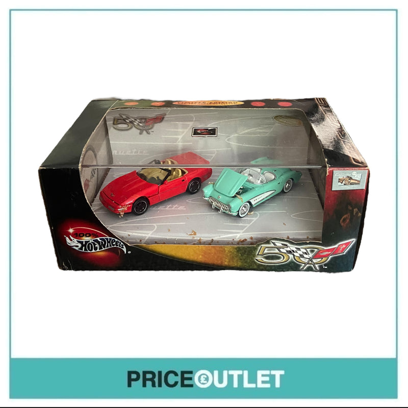 100% Hot Wheels - Corvette 50th Anniversary Convertible Set 2002 (Red & Green) - Damaged