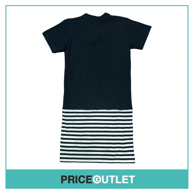 Comme des Garçons Black - Ladies Long Black T-Shirt with Striped Hem - Size L - BRAND NEW WITH TAGS