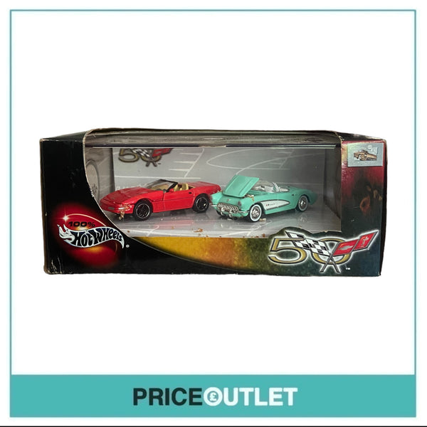 100% Hot Wheels - Corvette 50th Anniversary Convertible Set 2002 (Red & Green) - Damaged