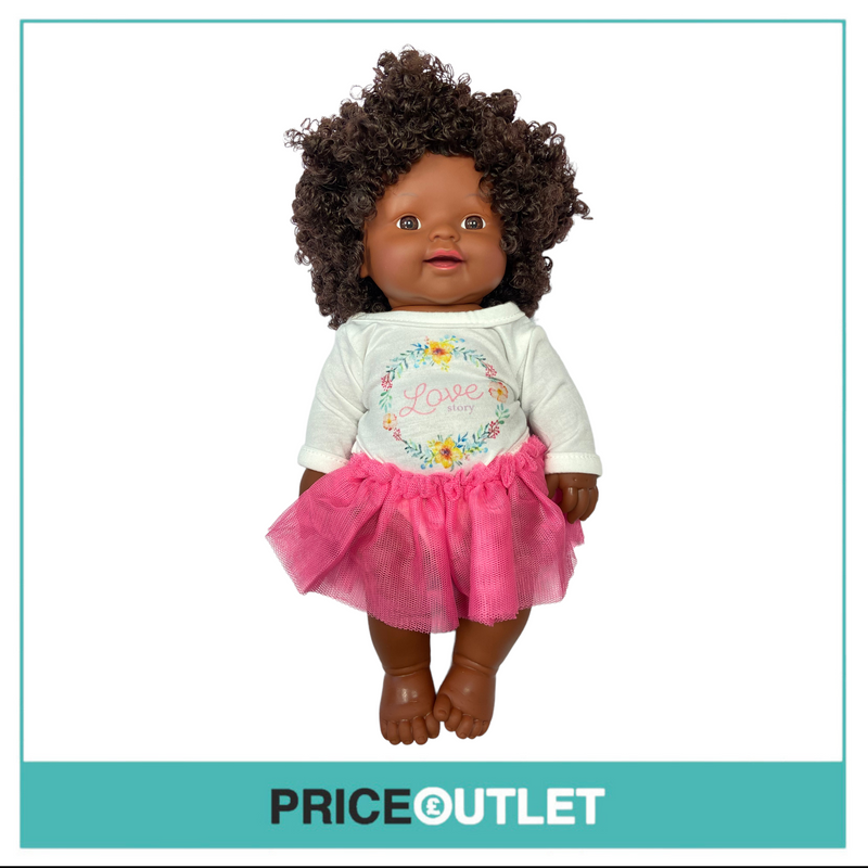 Curly-Haired Black Doll With White Top & Pink Tutu - BRAND NEW