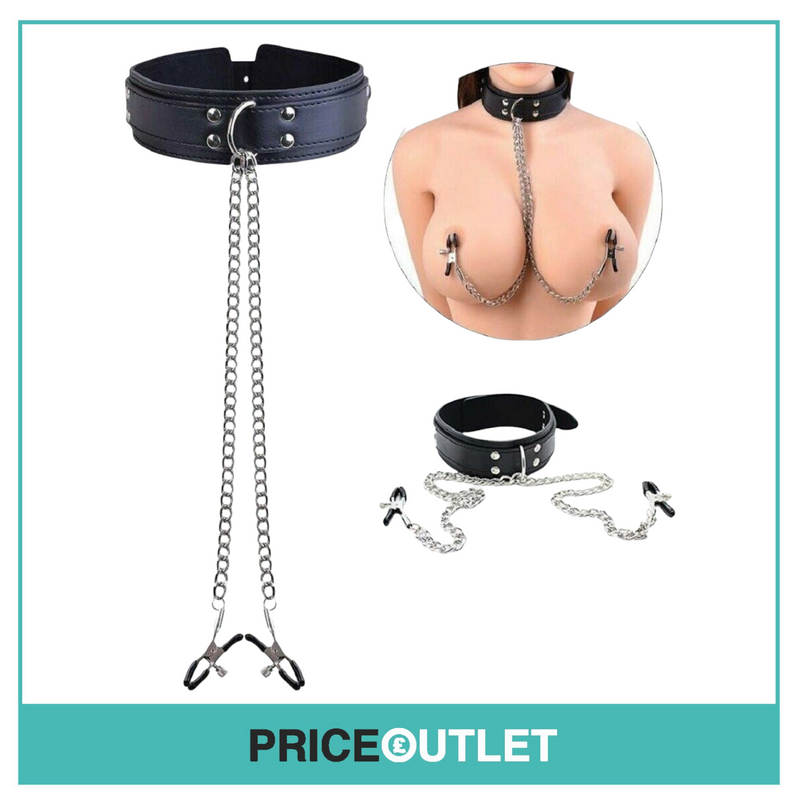 Necklace Nipple Clamps Chain Collar Leash Sex Slave BDSM Bondage Fetish Sex Toy