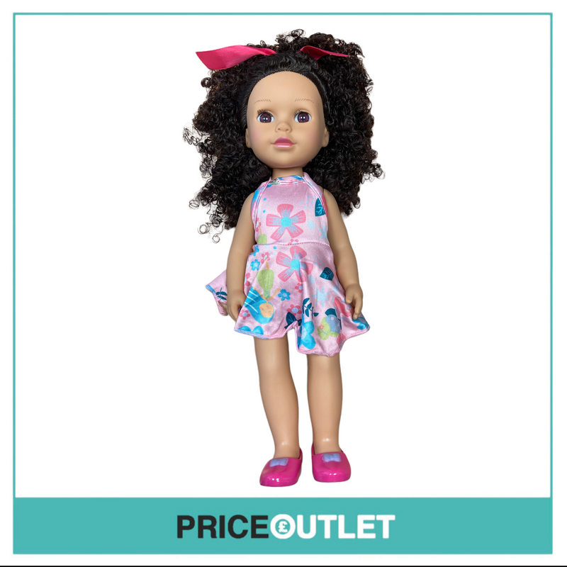 Curly-Haired Doll With Pink Floral Dress - BRAND NEW