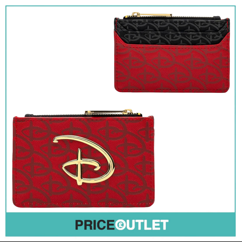 Loungefly - Disney - Disney Logo Debossed Red Gold Card Holder Coin Purse