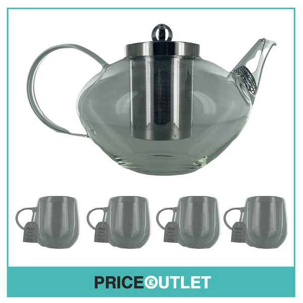 Whittard tea pot + 4 x Whittard Nova double walled mug