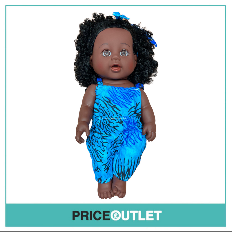 Curly-Haired Black Doll With Blue Jumpsuit - BRAND NEW