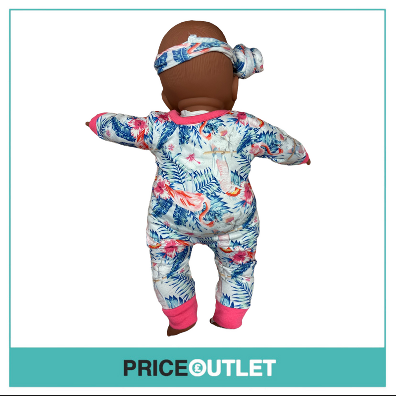 Baby Black Doll With Tropical Zip-Up Onesie - BRAND NEW