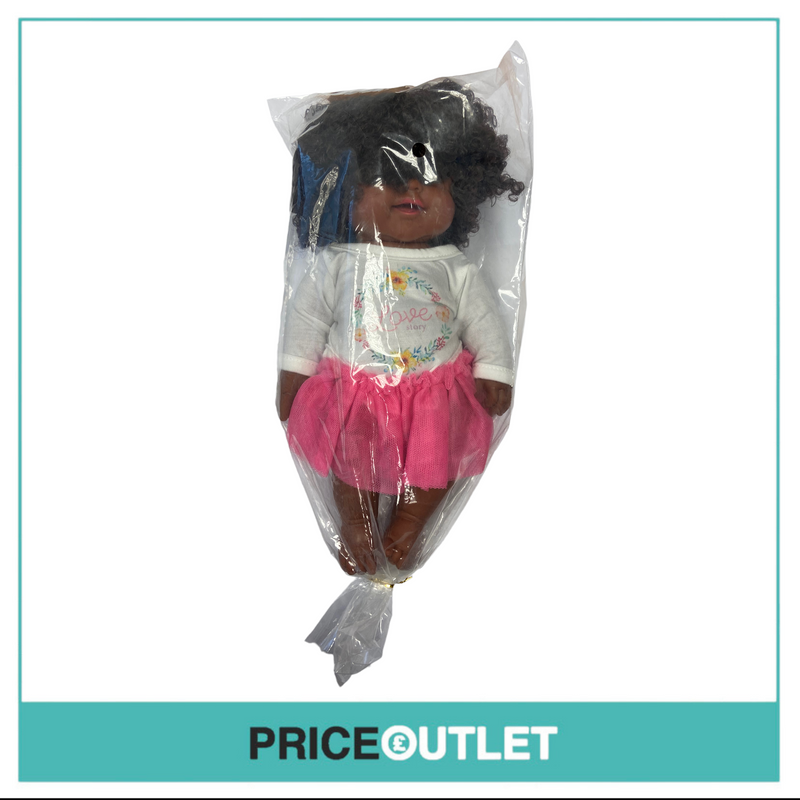 Curly-Haired Black Doll With White Top & Pink Tutu - BRAND NEW