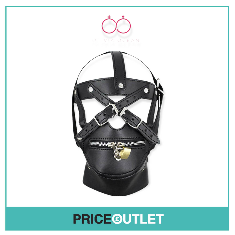 Bondage Gimp Head Harness Lockable Riding Hood Mouth Gag Mask Restraint SM