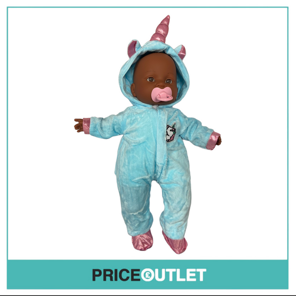 Baby Black Doll With Blue Unicorn Onesie - BRAND NEW