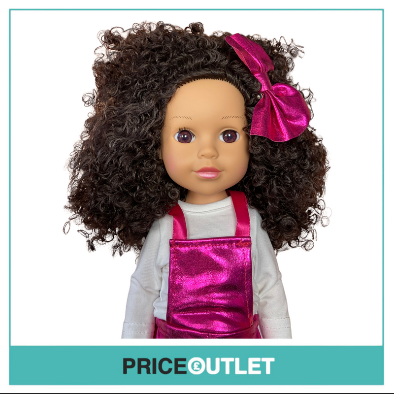 Curly-Haired Doll With Shiny Pink Dungarees - BRAND NEW