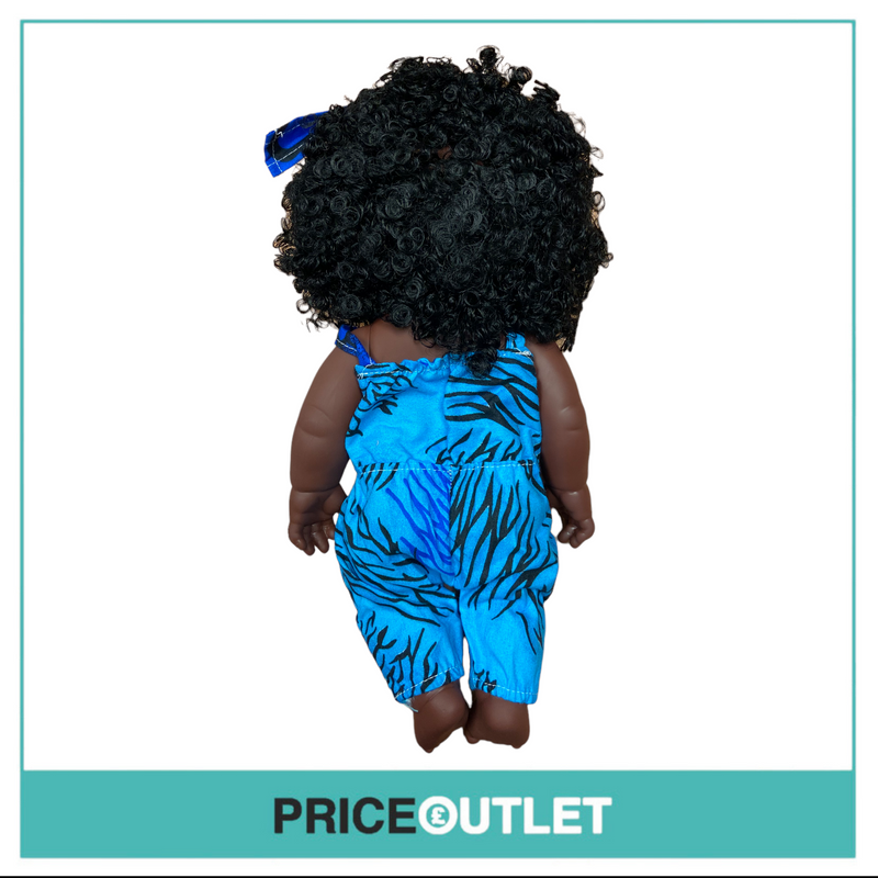 Curly-Haired Black Doll With Blue Jumpsuit - BRAND NEW