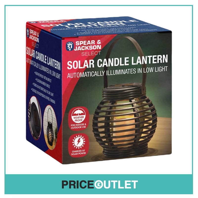 Spear and Jackson - Outdoor Rattan Solar Candle Lantern - Waterproof - New